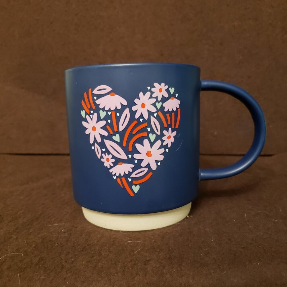 Hallmark Blue Floral Heart Coffee Mug‎ Cup 16oz Stoneware
